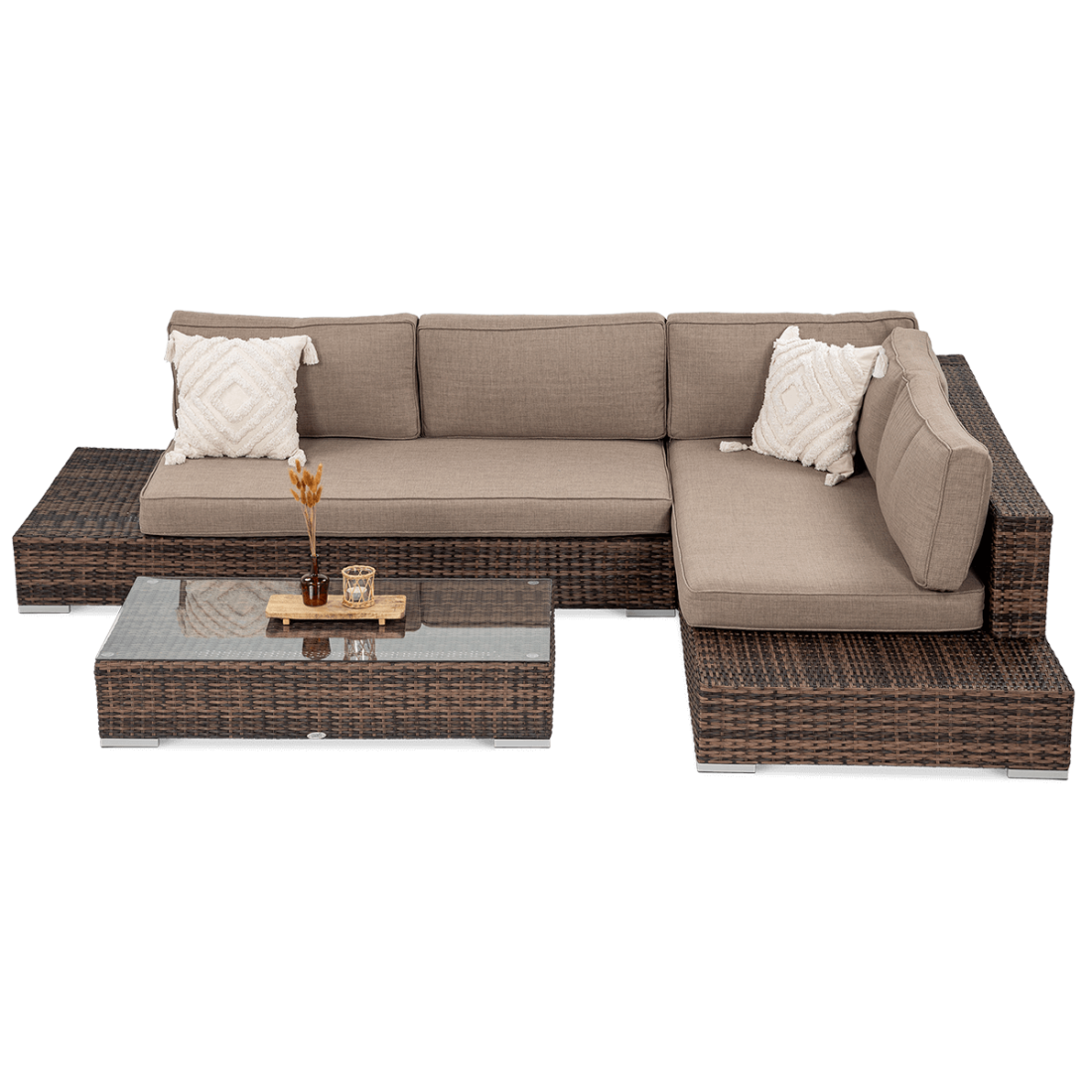 Narożnik składający się z dwóch modułów oraz stolik kawowy