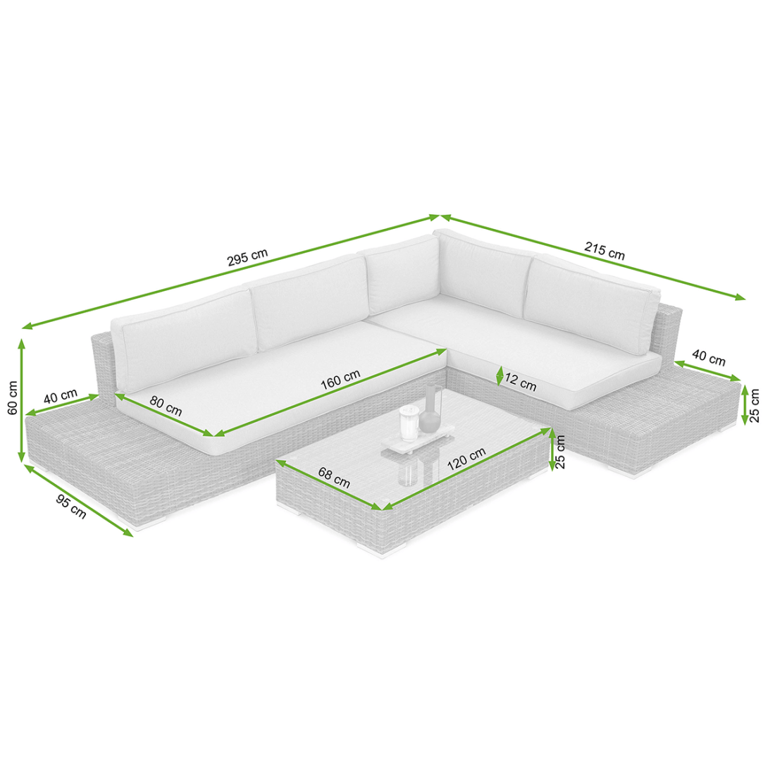 Wymiary zestawu Verona z technorattanu 