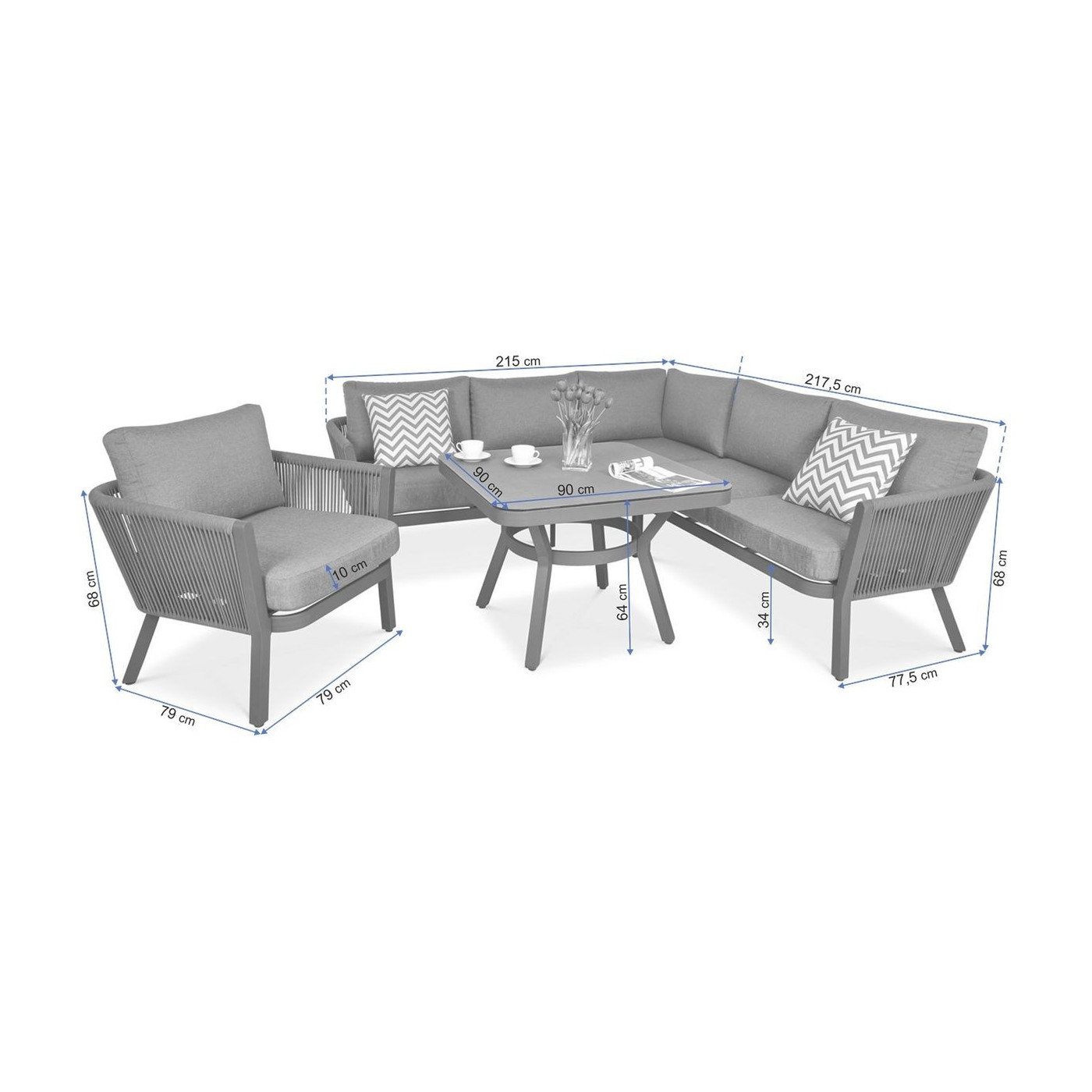 Wymiary narożnika salvador dining i fotela grey