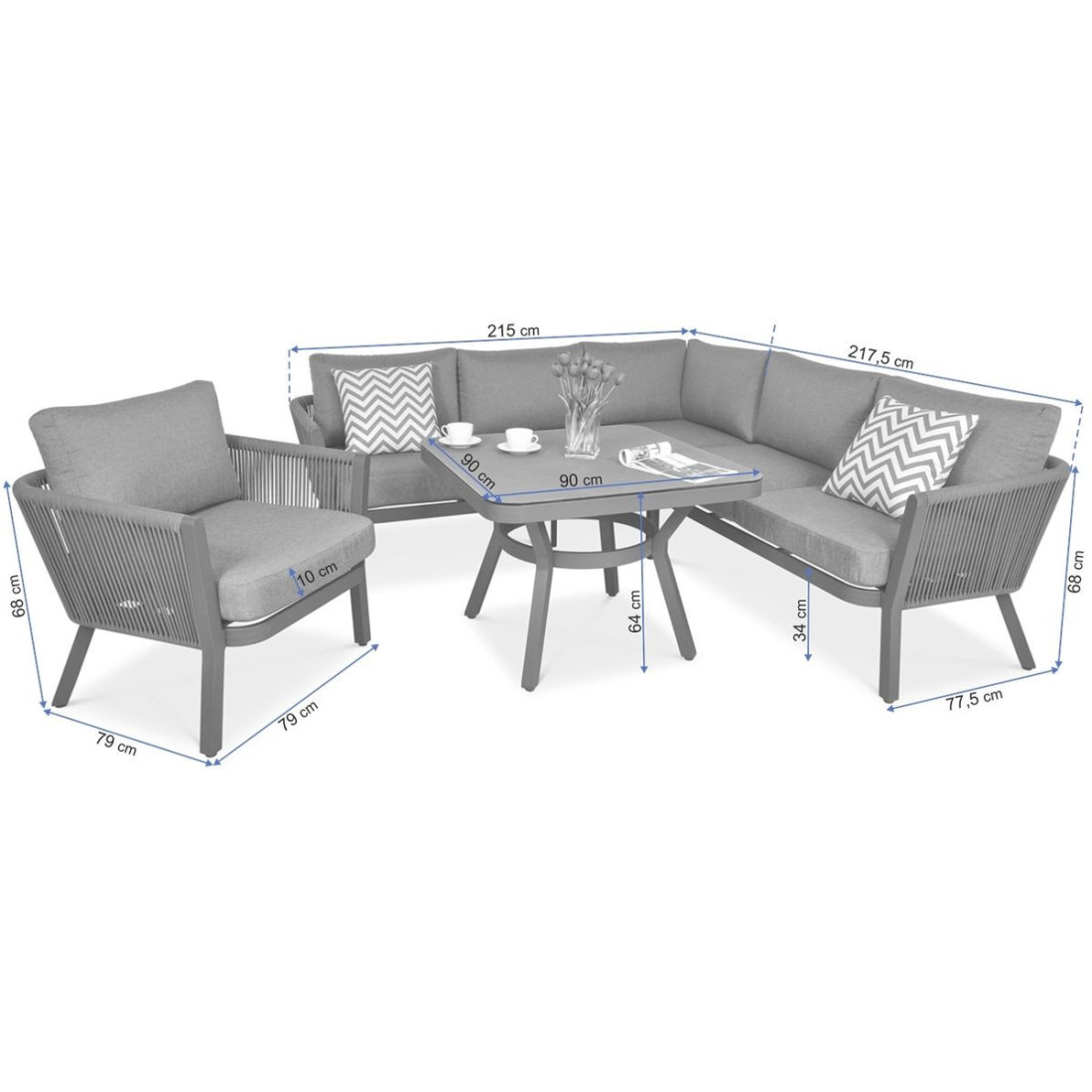 Wymiary narożnika salvador dining i fotela grey