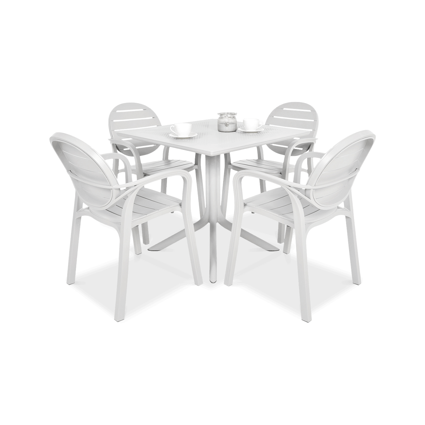 biały zestaw jadalniany cztery krzesła i stół