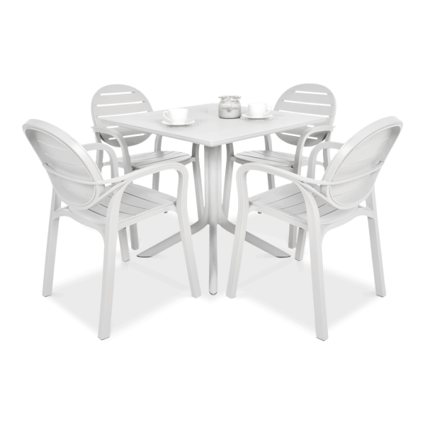 biały zestaw jadalniany cztery krzesła i stół