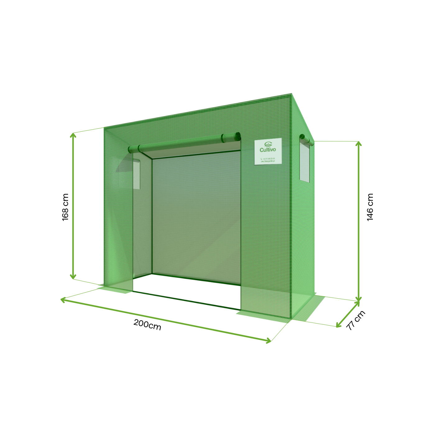 Wymiary szklarni foliowej na pomidory 200x77 cm kolor zielony Cultivo 