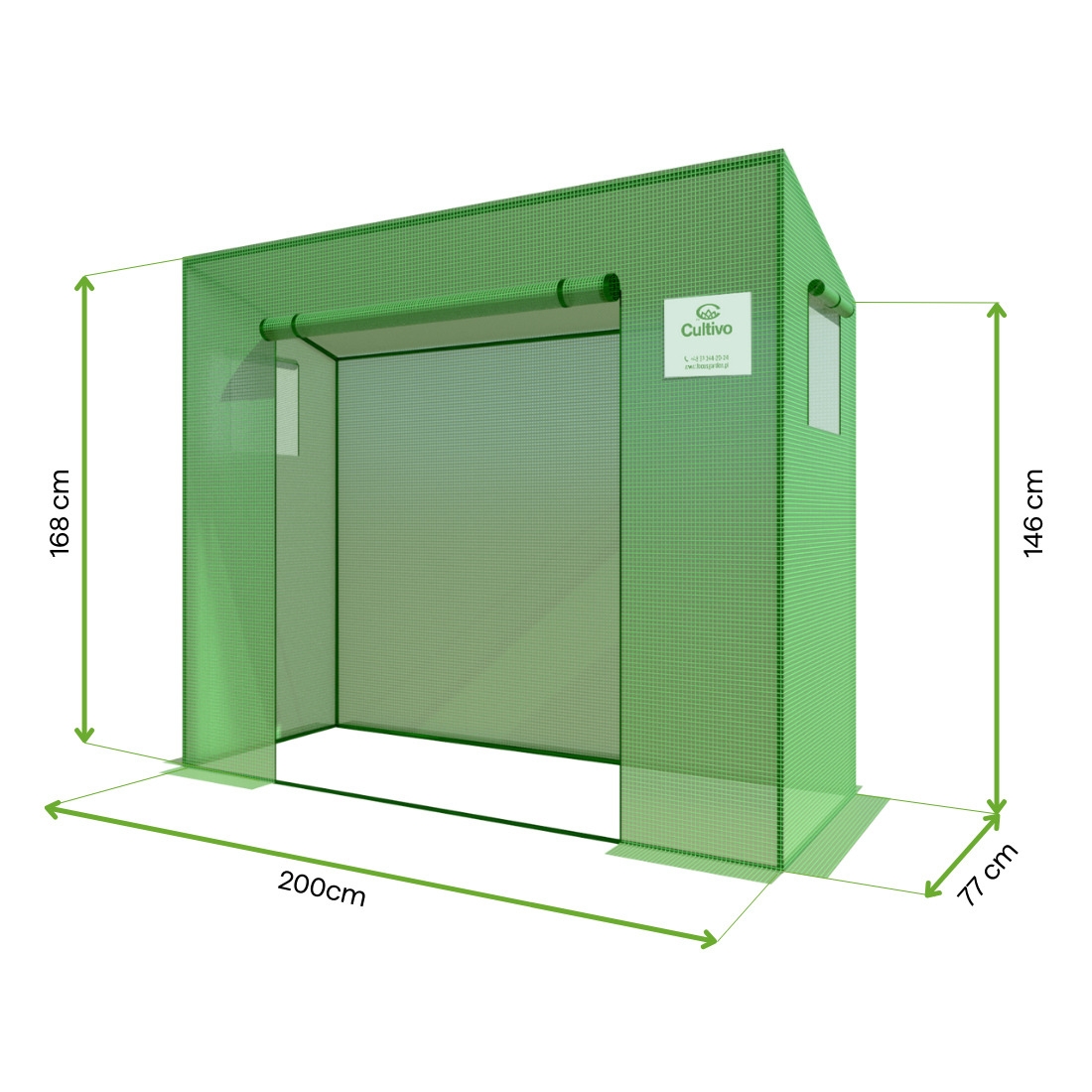 Wymiary szklarni foliowej na pomidory 200x77 cm kolor zielony Cultivo 