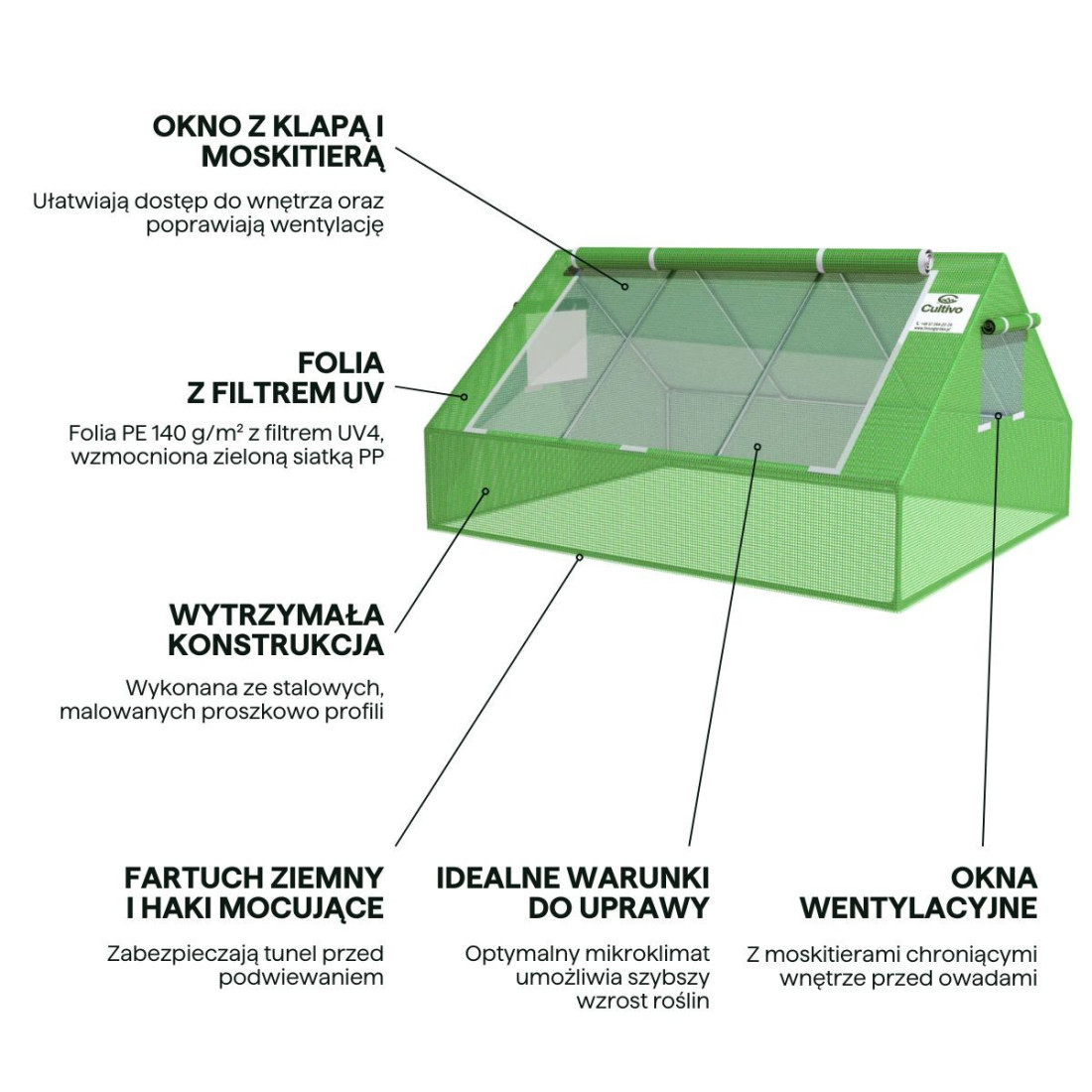 Tunel foliowy ogrodniczy 1,4 x 1,8 x 0,94 m