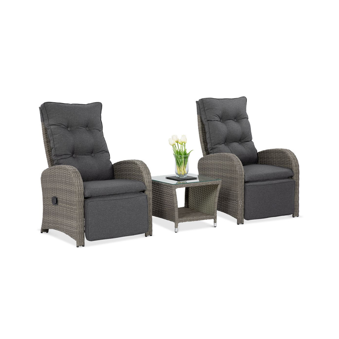 Zestaw dwóch regulowanych foteli i stolika alicante duo w kolorze szarym