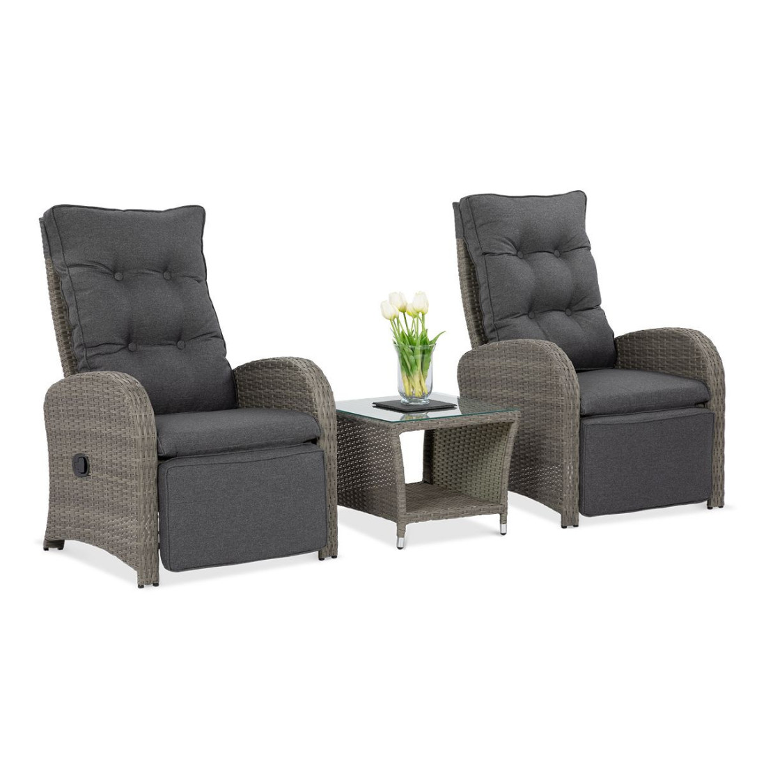 Zestaw dwóch regulowanych foteli i stolika alicante duo w kolorze szarym