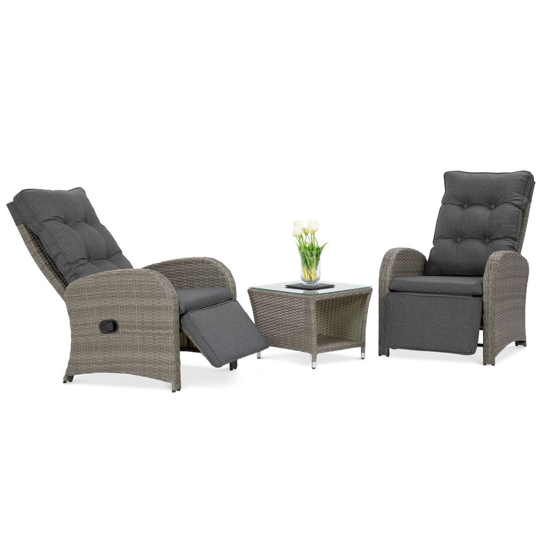 szary fotele alicante z rozłożonymi podnóżkami