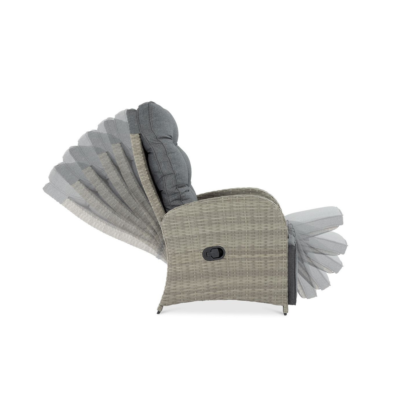 Możliwy zakres regulacji oparcia i podnóżka w fotelu alicante