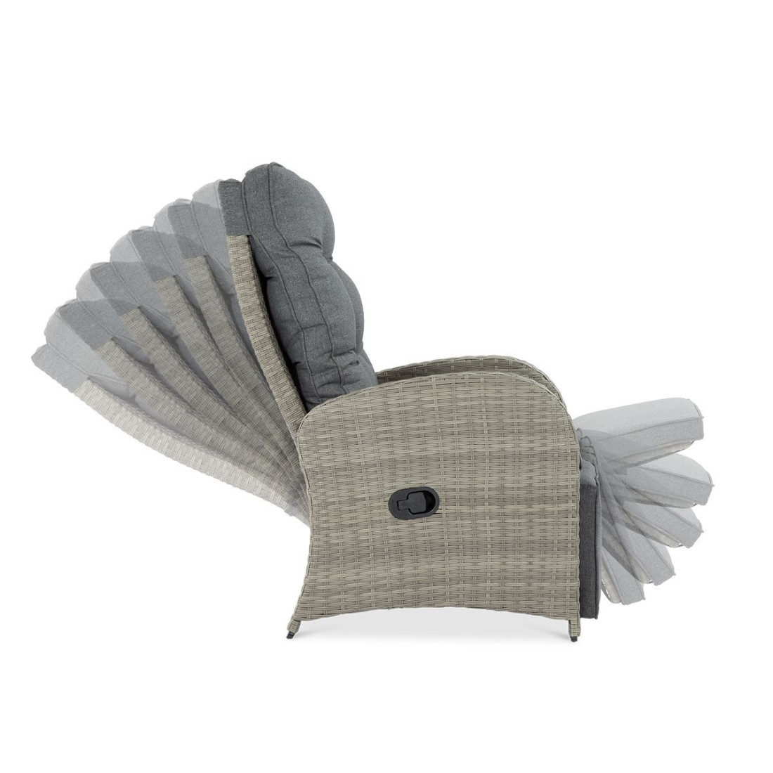 Możliwy zakres regulacji oparcia i podnóżka w fotelu alicante