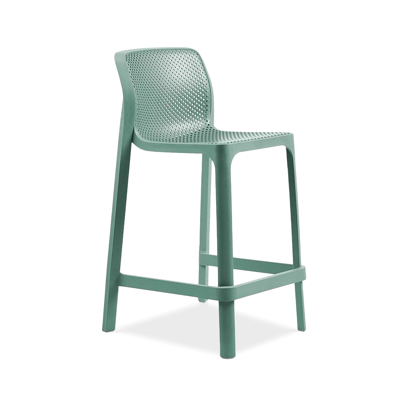 niebieski stołek ogrodowy z oparciem 