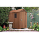 Domek ogrodowy na narzędzia Darwin 4x6 Brown KETER w ogrodzie, okno z boku