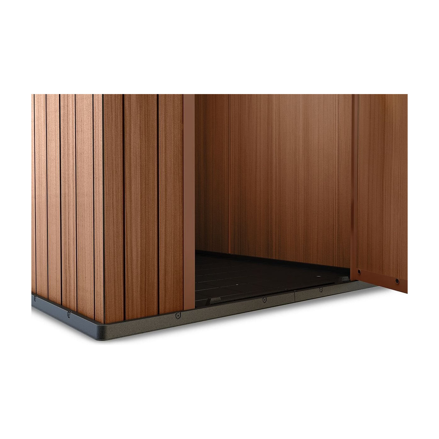 Domek ogrodowy na narzędzia Darwin 4x6 Brązowy KETER, funkcjonalny próg na wejściu do domku