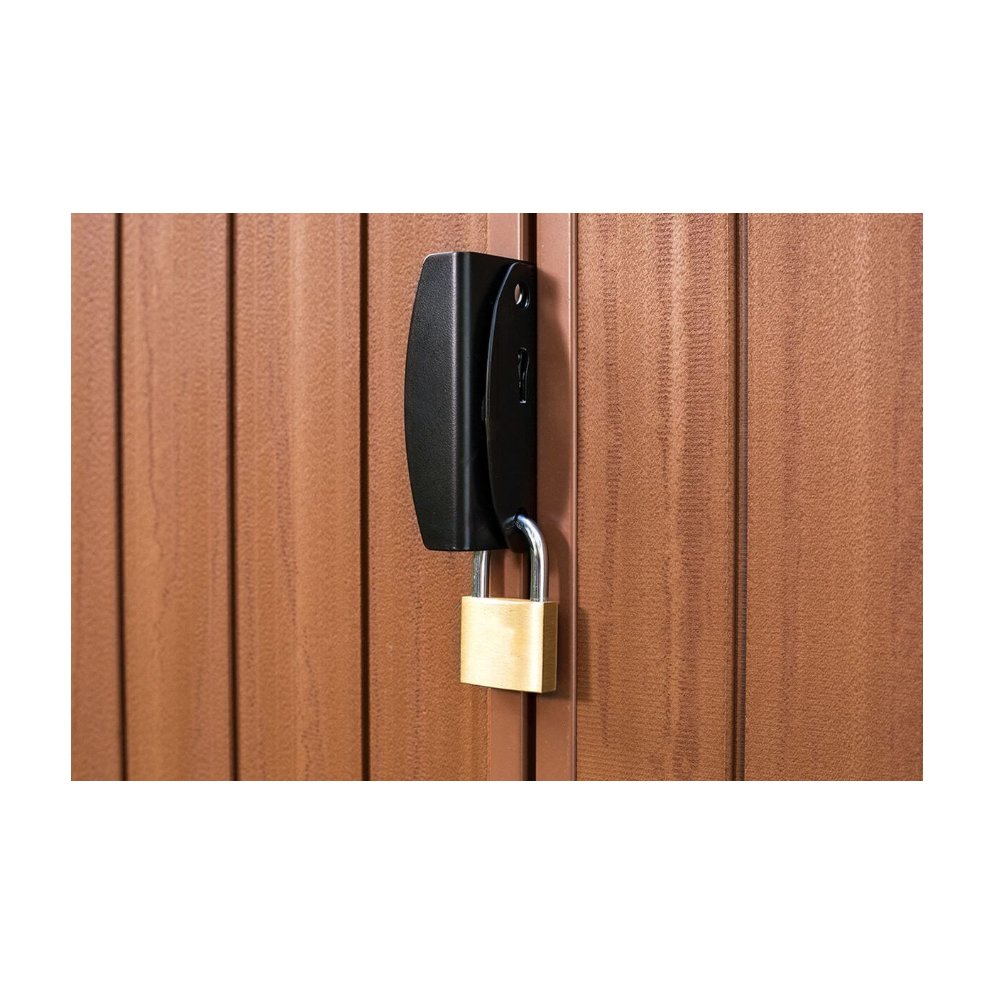 Domek ogrodowy na narzędzia Darwin 4x6 118x185cm, Brązowy, KETER, zamek z kłódką zabezpieczający zawartość domku