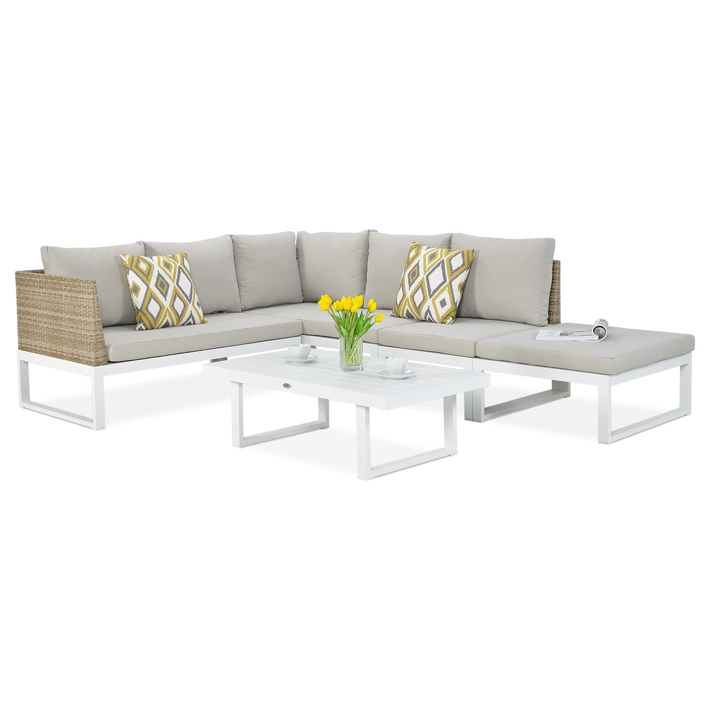 Narożnik ogrodowy davos white wraz z stołem