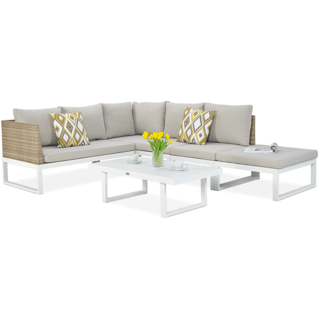 Narożnik ogrodowy davos white wraz z stołem