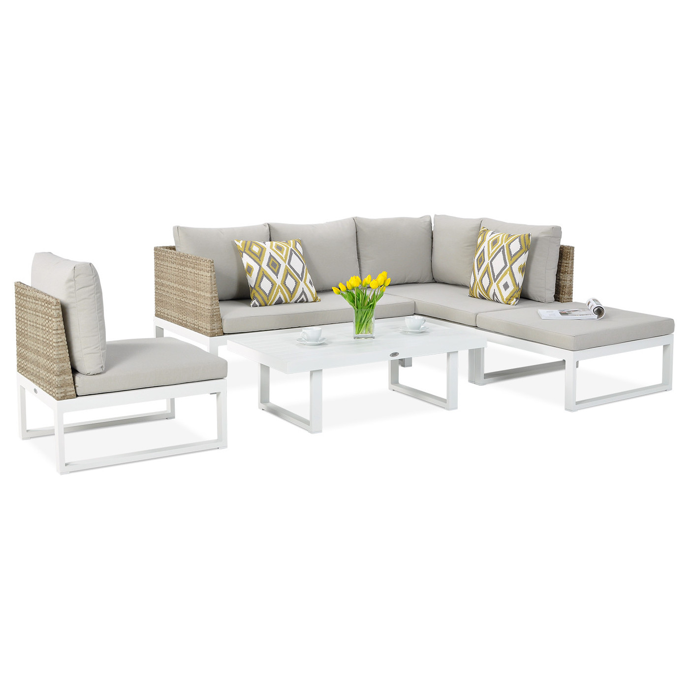 Narożnik ogrodowy davos white z fotelem