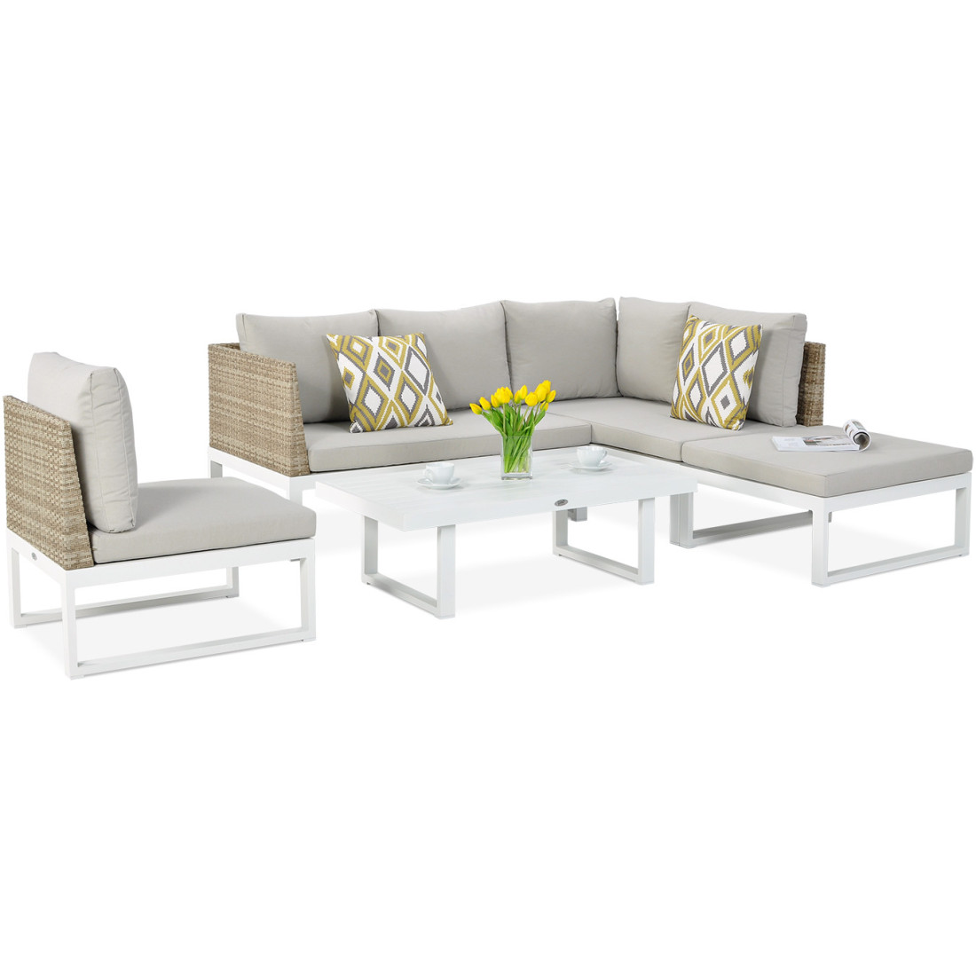 Narożnik ogrodowy davos white z fotelem