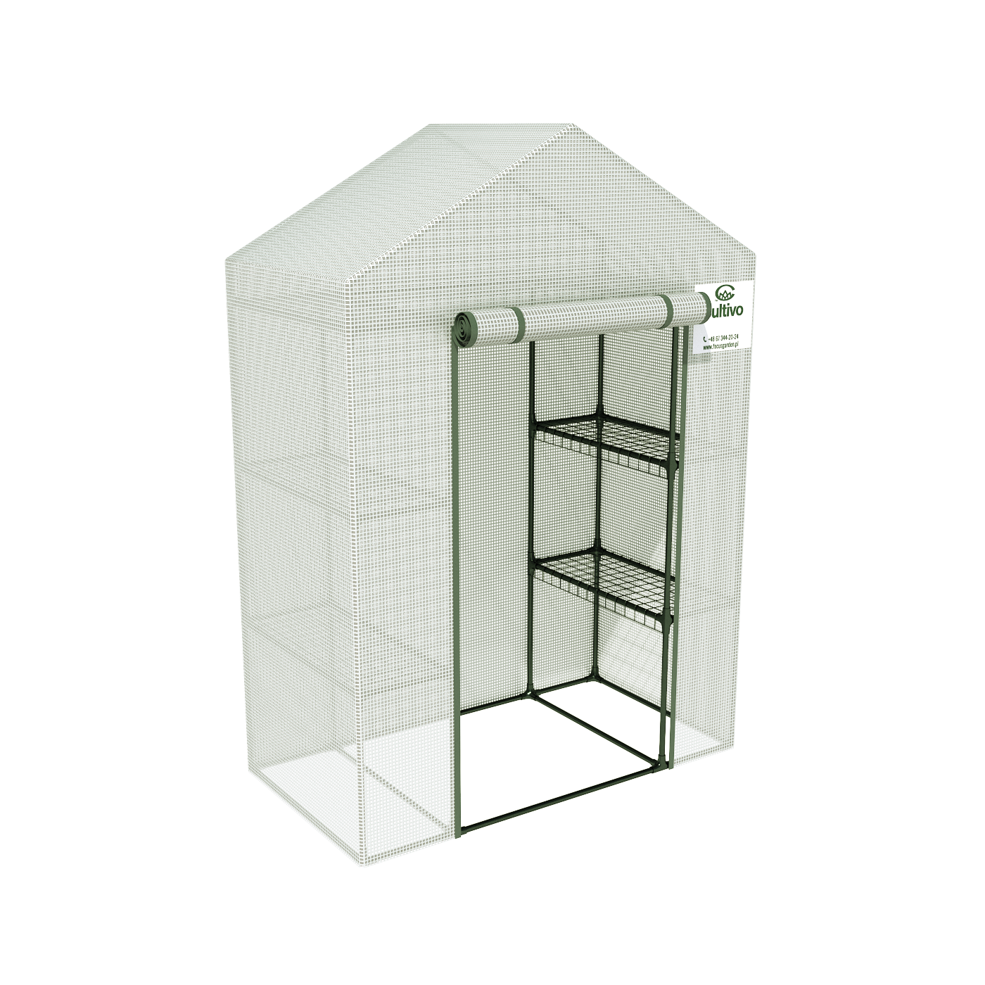 Zbliżenie na półki szklarni ogrodowej regał 4 półki 140x73 biała 