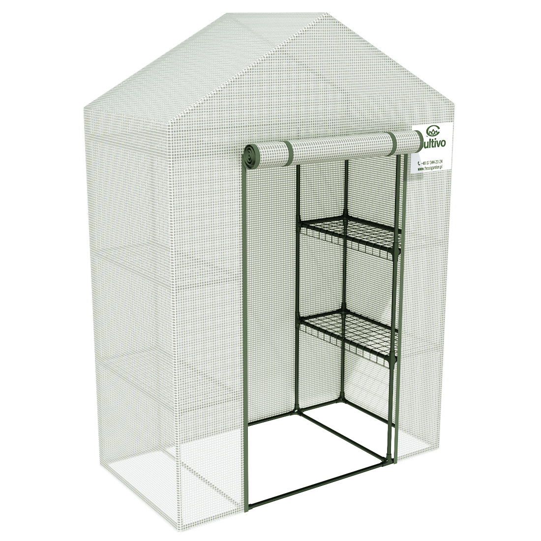 Zbliżenie na półki szklarni ogrodowej regał 4 półki 140x73 biała 