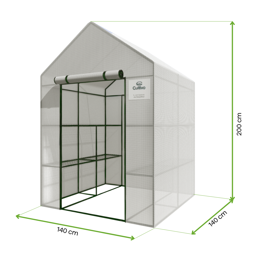 Wymiary szklarnia tunel foliowy regał 8 półek 140x140 cm od Cultivo