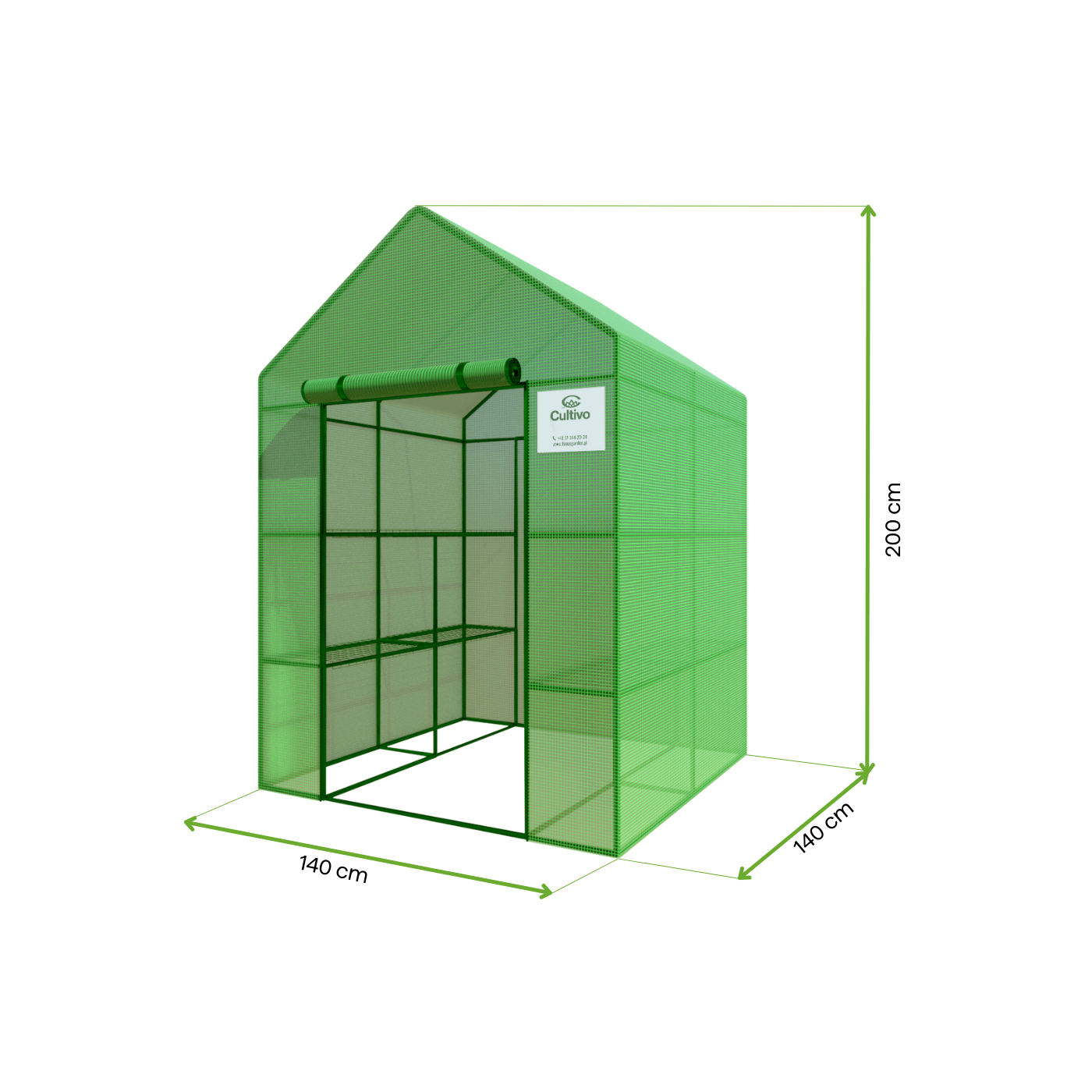 Wymiary szklarni tunelu foliowego regał 8 półek 140x140 cm kolor zielony