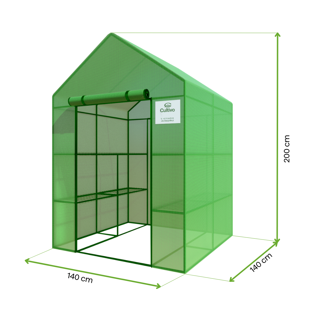 Wymiary szklarni tunelu foliowego regał 8 półek 140x140 cm kolor zielony
