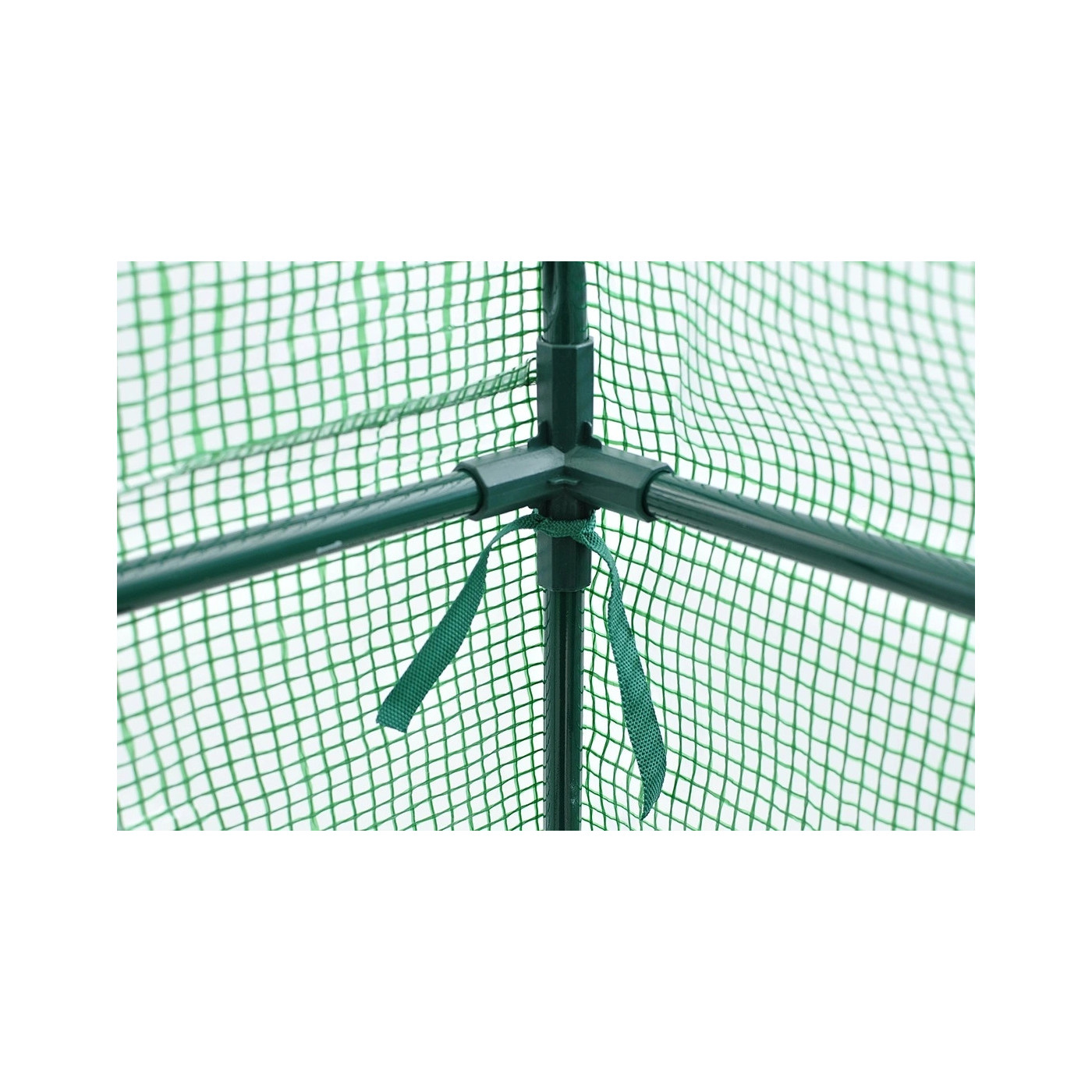 Zbliżenie na detal szklarni tunelu foliowego regał 8 półek 140x140 cm kolor zielony