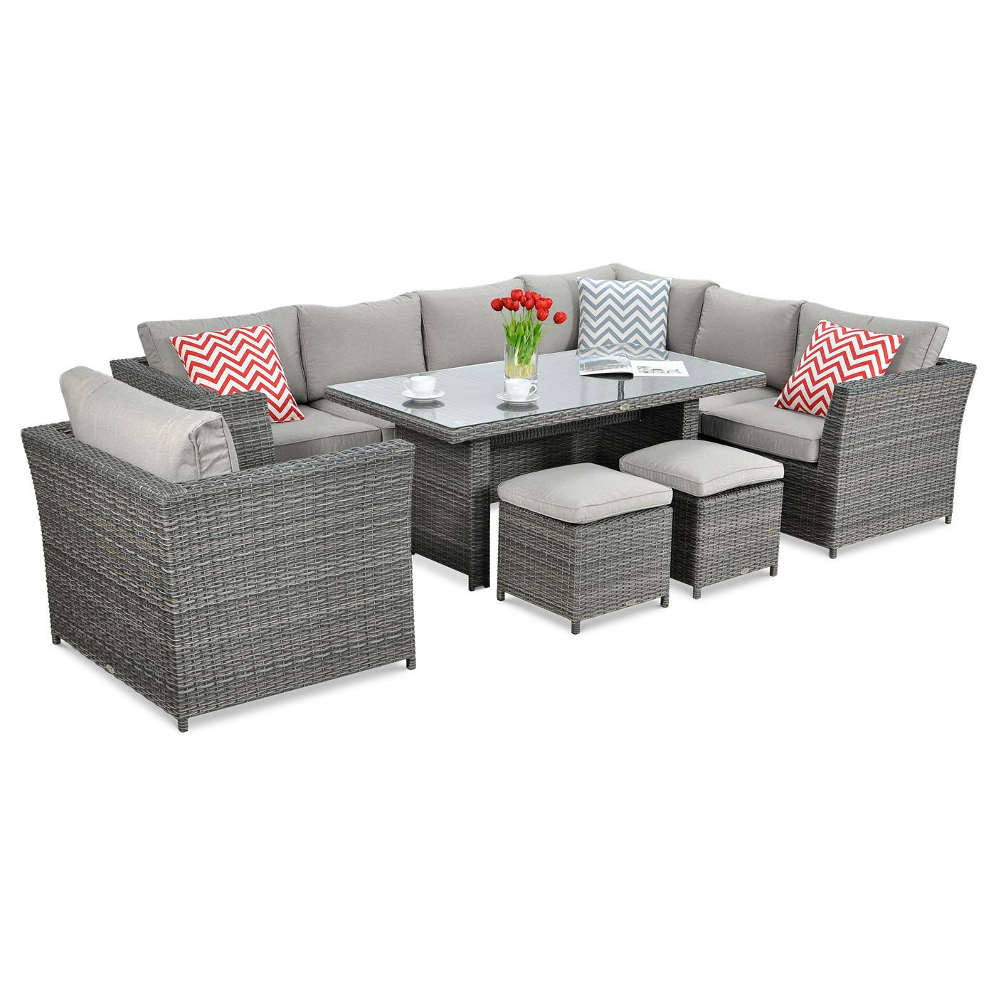 Narożnik ogrodowy z technorattanu MONIZ DINING PLUS, kolor dark grey