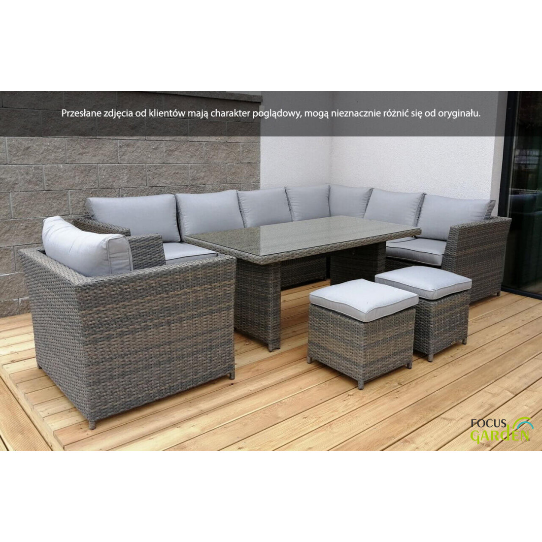 Narożnik ogrodowy z technorattanu MONIZ DINING PLUS, kolor dark grey