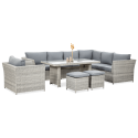 Widok na zestaw meblowy z technorattanu MONIZ DINING PLUS Stone Grey