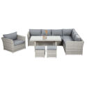 Ustawienie mebli z zestawu ogrodowego z technorattanu MONIZ DINING PLUS Stone Grey
