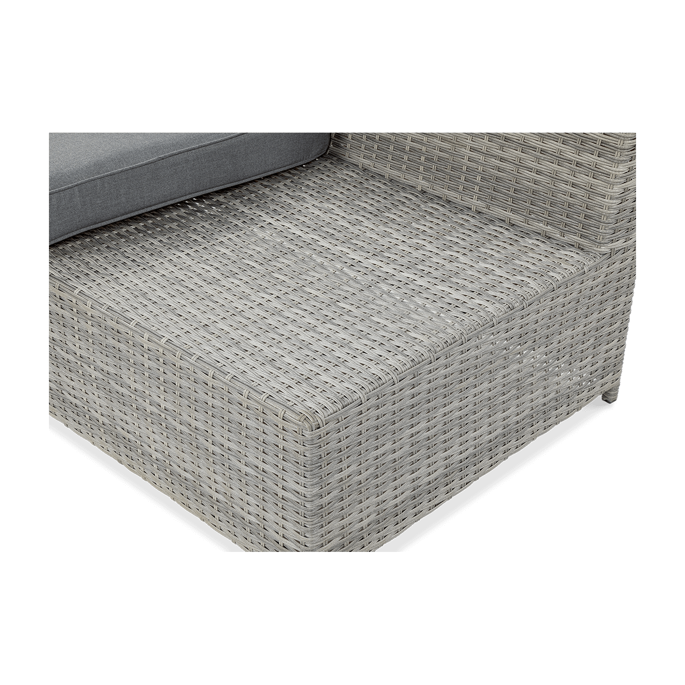 Widok na materiał wykonania narożnika z technorattanu MONIZ DINING PLUS Stone Grey