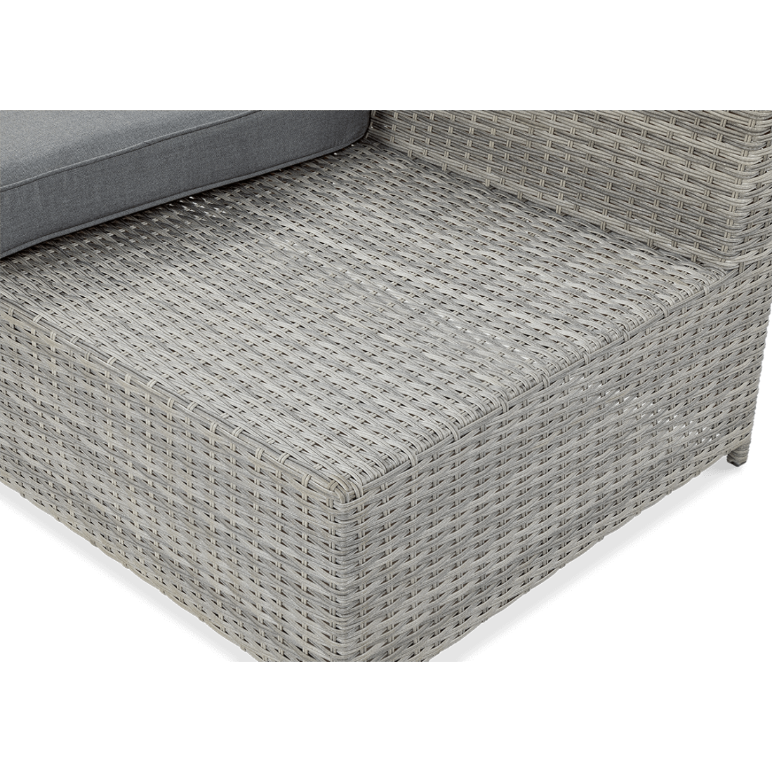 Widok na materiał wykonania narożnika z technorattanu MONIZ DINING PLUS Stone Grey