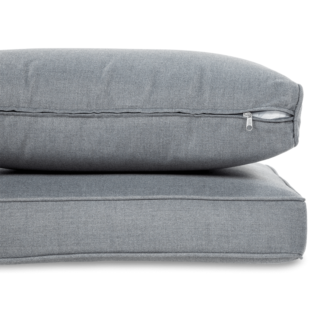 Widok na detal - materiał poduszek z kompletu mebli MONIZ DINING PLUS Stone Grey