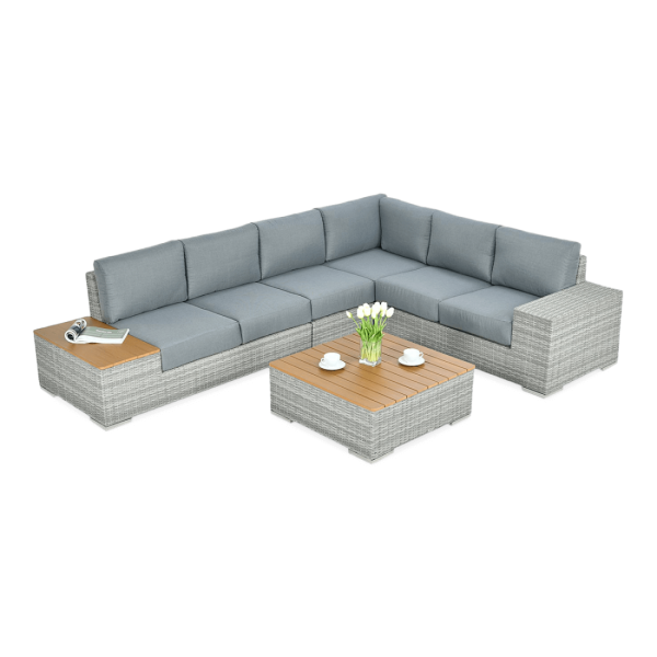 Zestaw mebli ogrodowych - Narożnik z technorattanu Wood Stone Grey