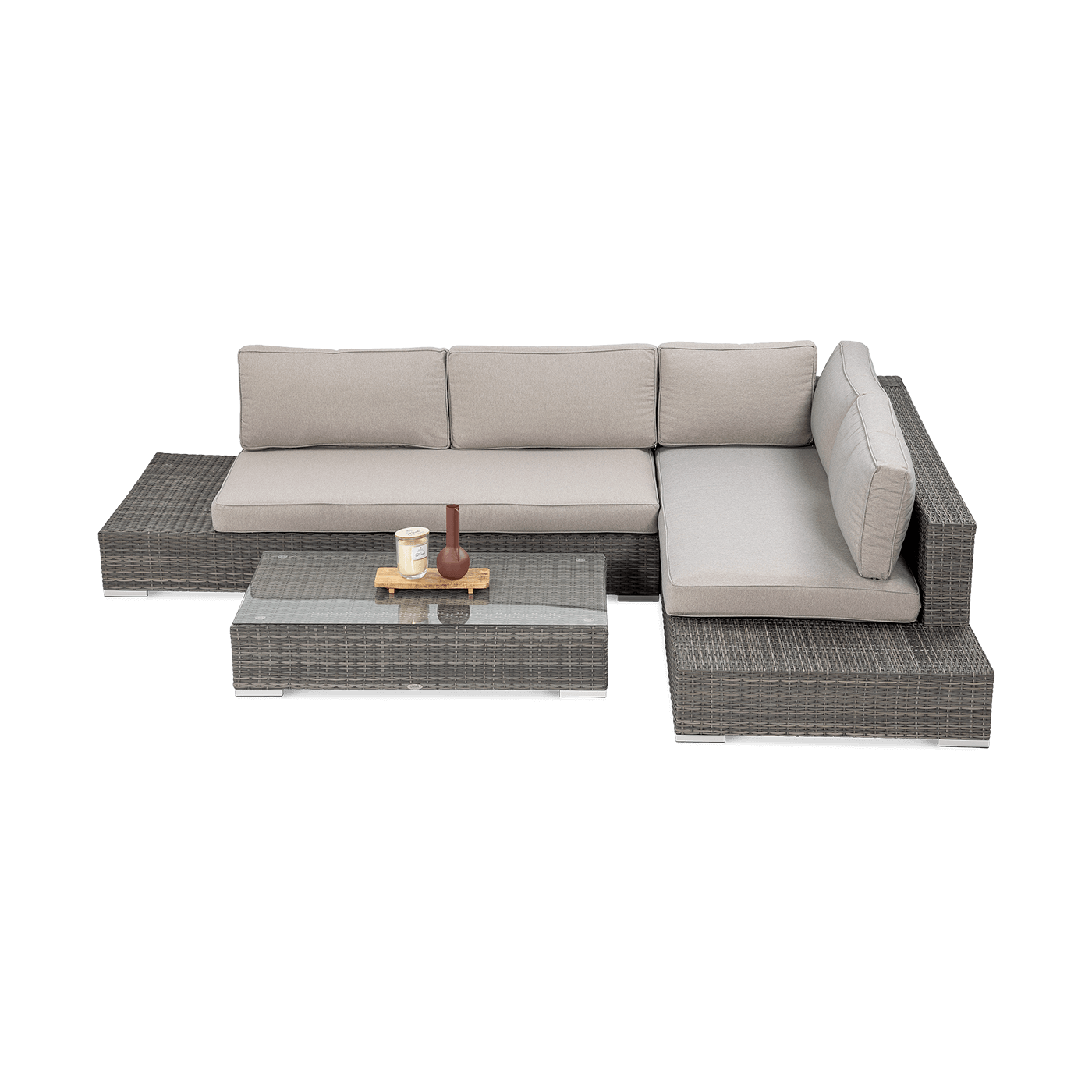 Narożnik składający się z dwóch modułów oraz stolik kawowy