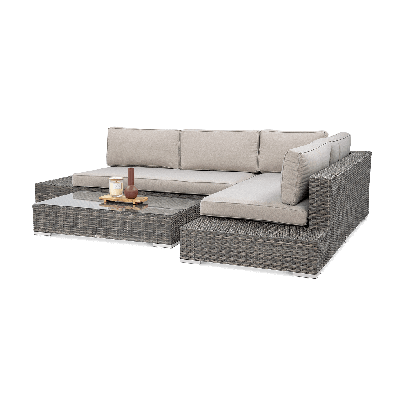 Zestaw do ogrodu lub na taras, narożnik i stolik z technorattanu