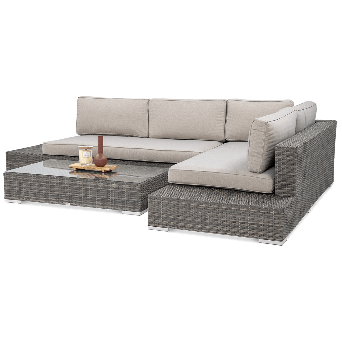 Zestaw do ogrodu lub na taras, narożnik i stolik z technorattanu