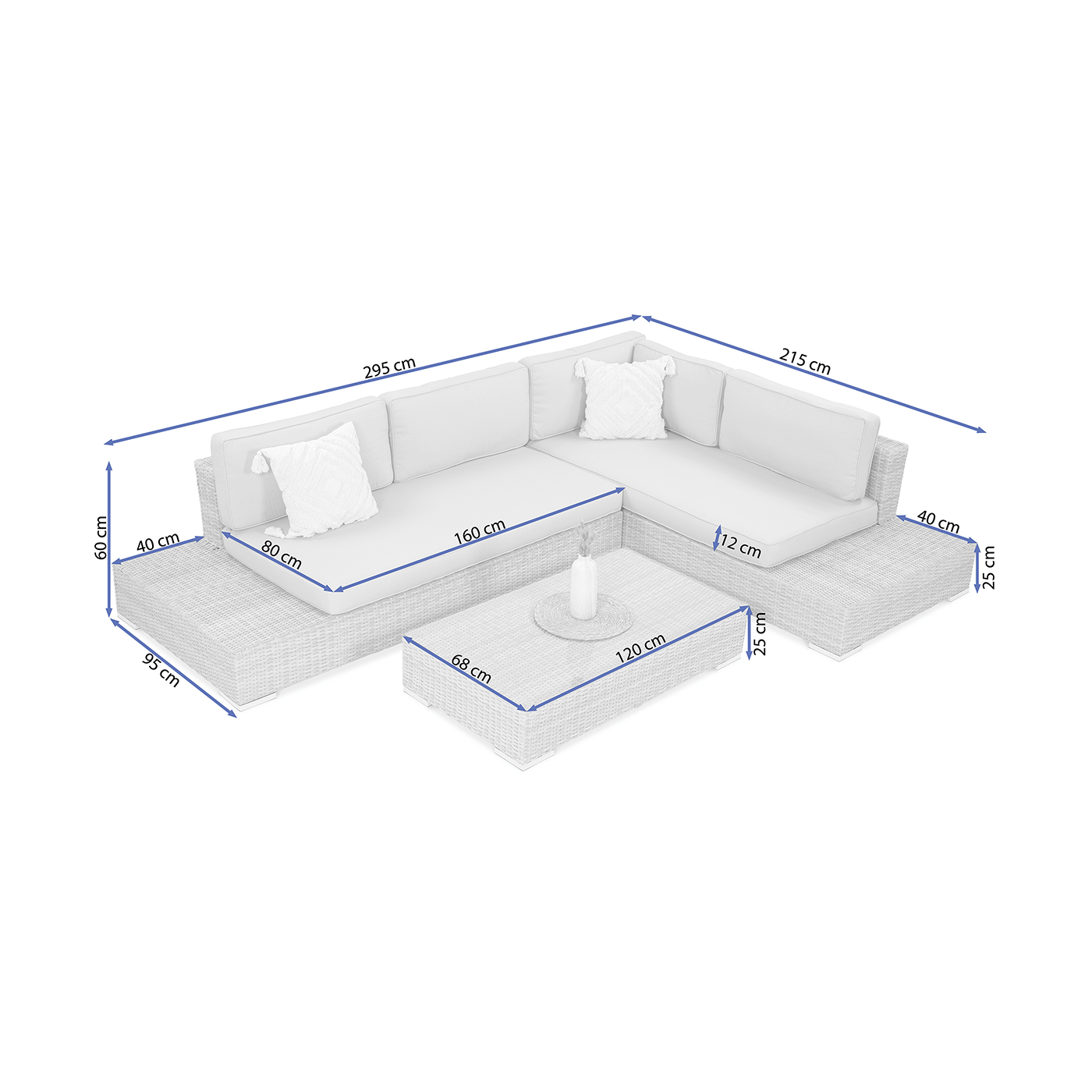 Wymiary Narożnika z technorattanu VERONA Beige