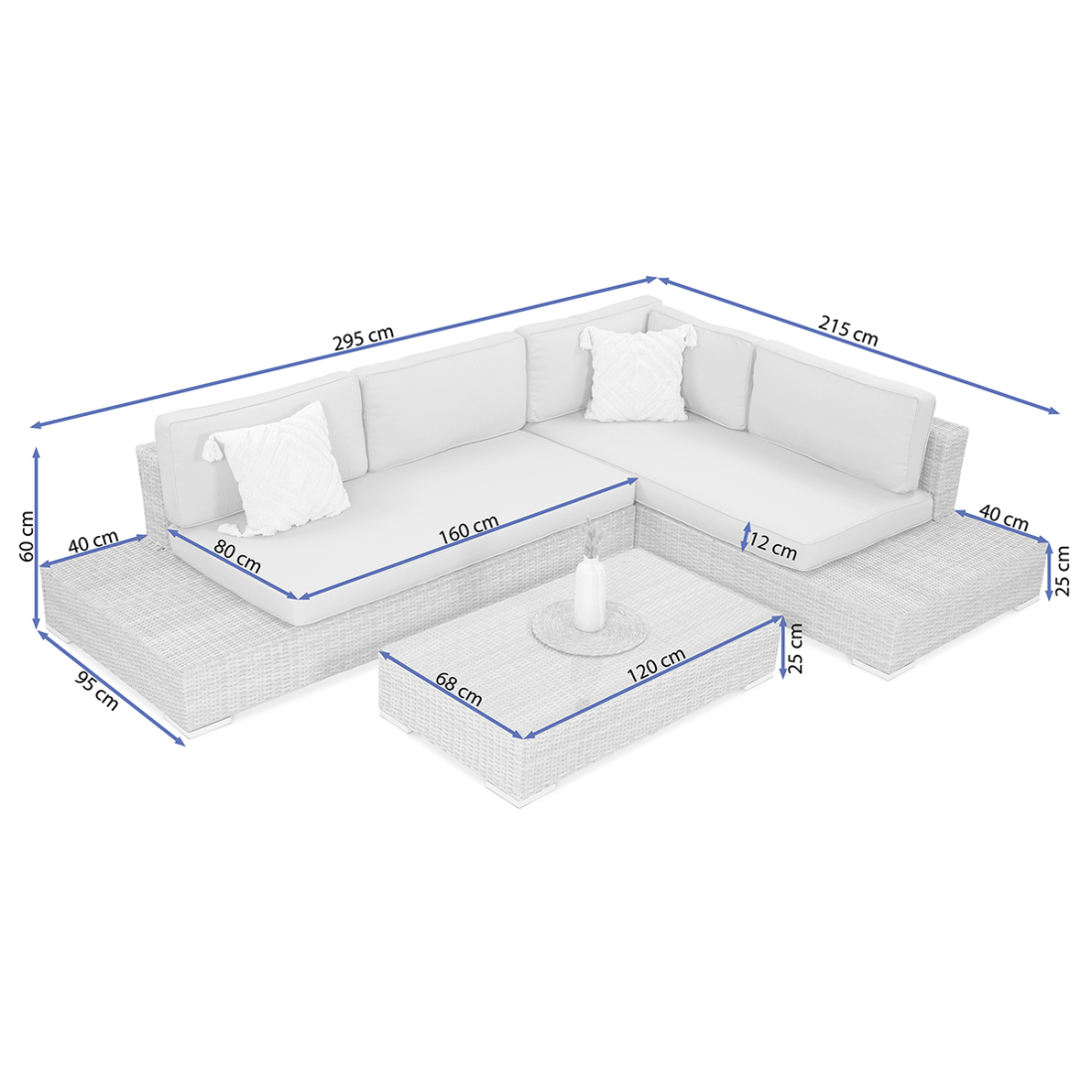 Wymiary Narożnika z technorattanu VERONA Beige