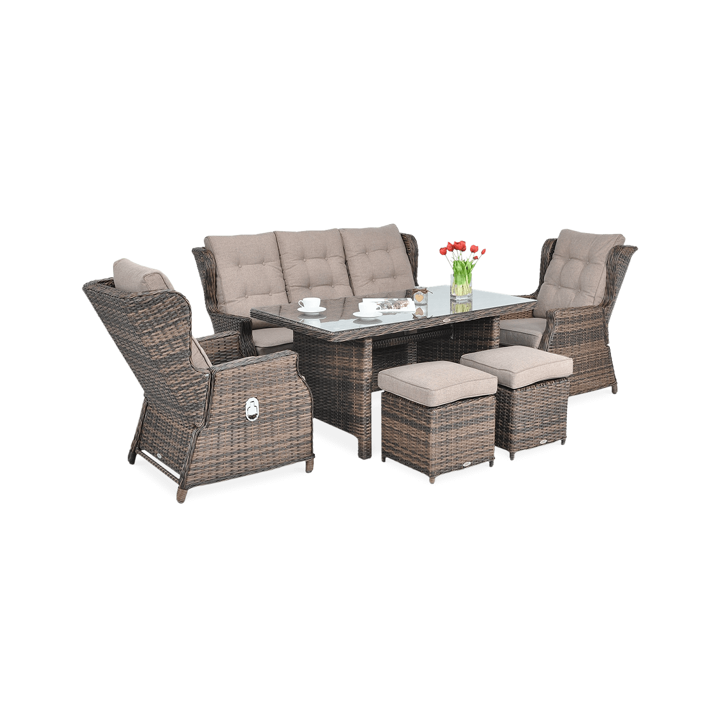 BALTIMORE DINING SET + BROWN PUFFS