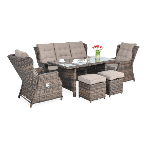 BALTIMORE DINING SET + BROWN PUFFS