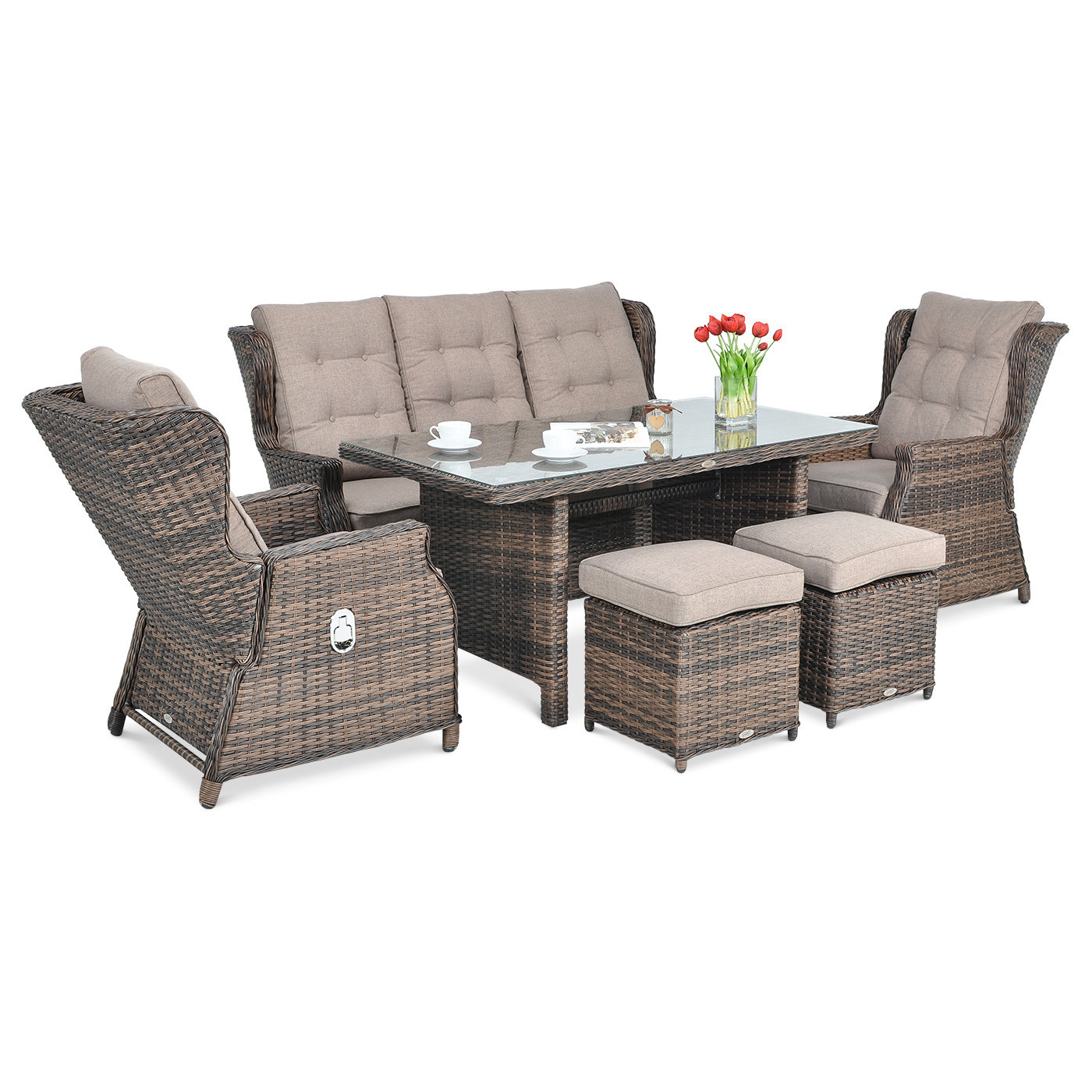 BALTIMORE DINING SET + BROWN PUFFS