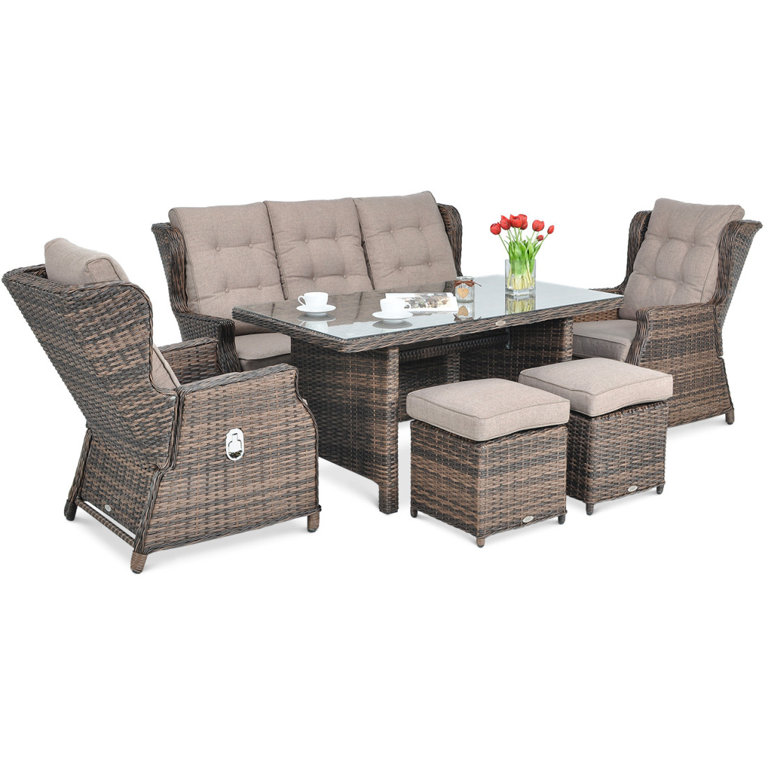 BALTIMORE DINING SET + BROWN PUFFS
