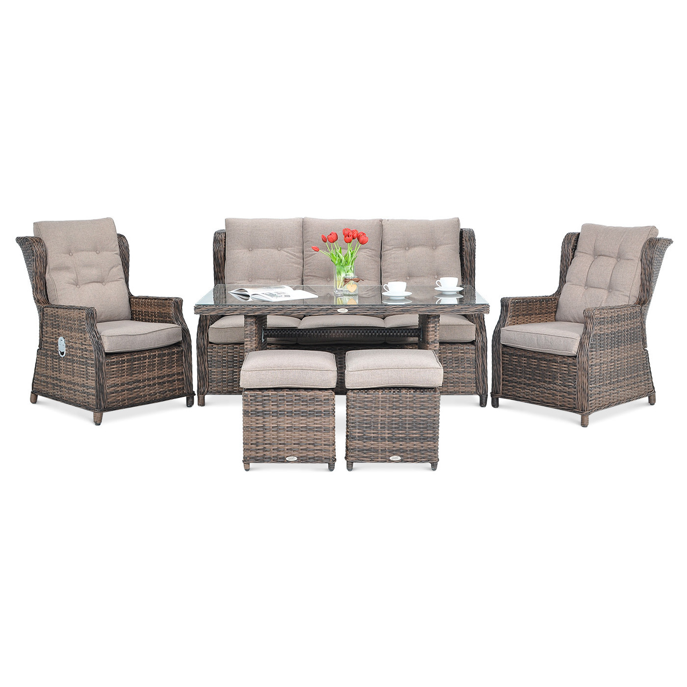 BALTIMORE DINING SET + BROWN PUFFS