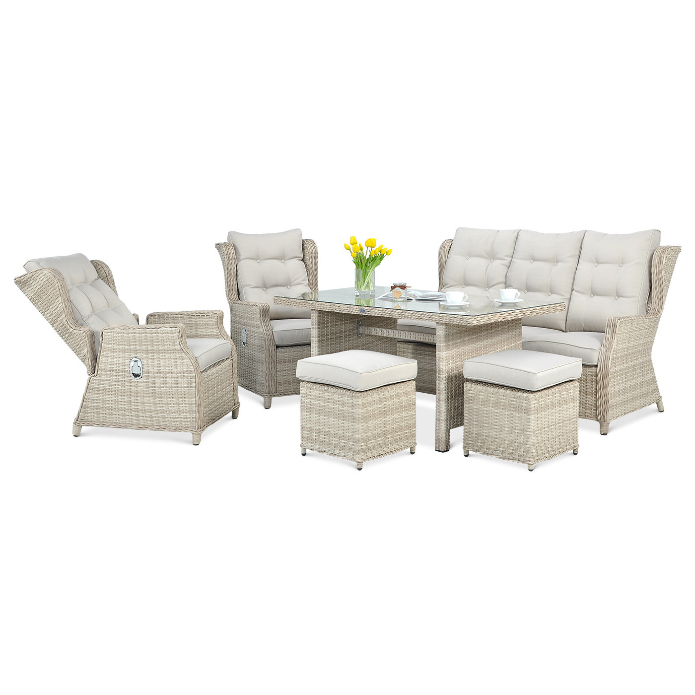 BALTIMORE DINING SET + BEIGE PUFFS