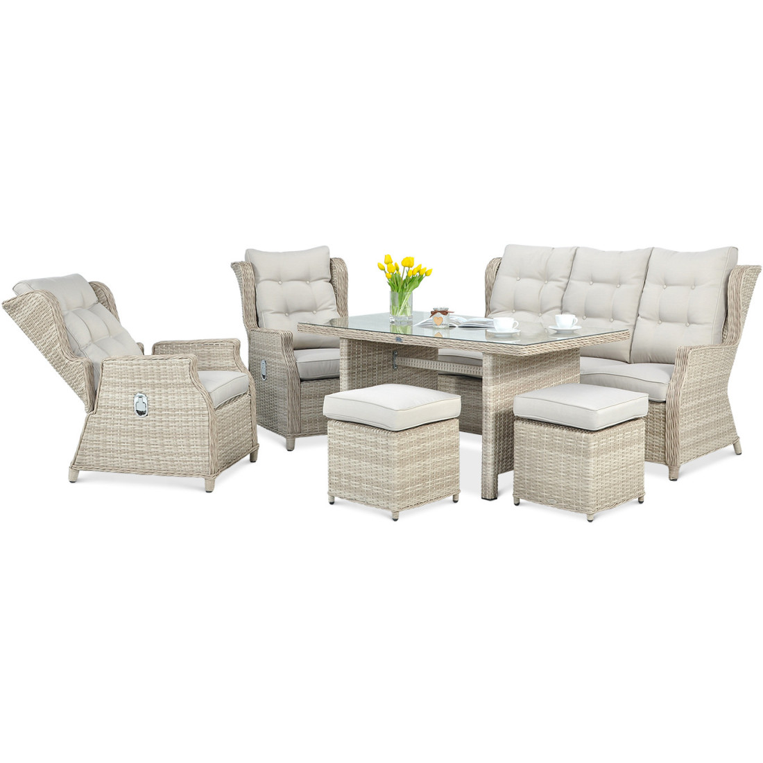 Meble technorattanowe Baltimore Dining Pufy Beige