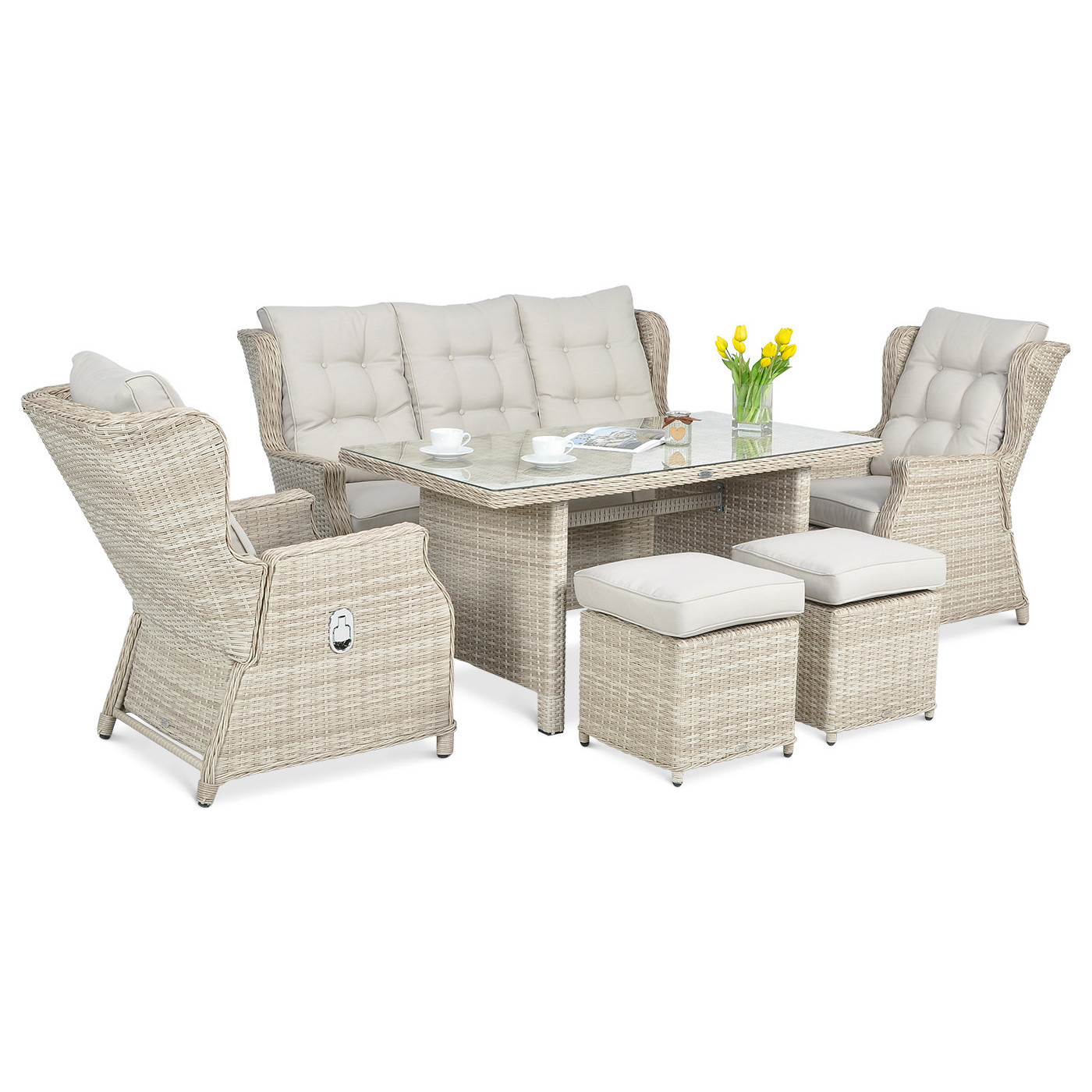 BALTIMORE DINING SET + BEIGE PUFFS