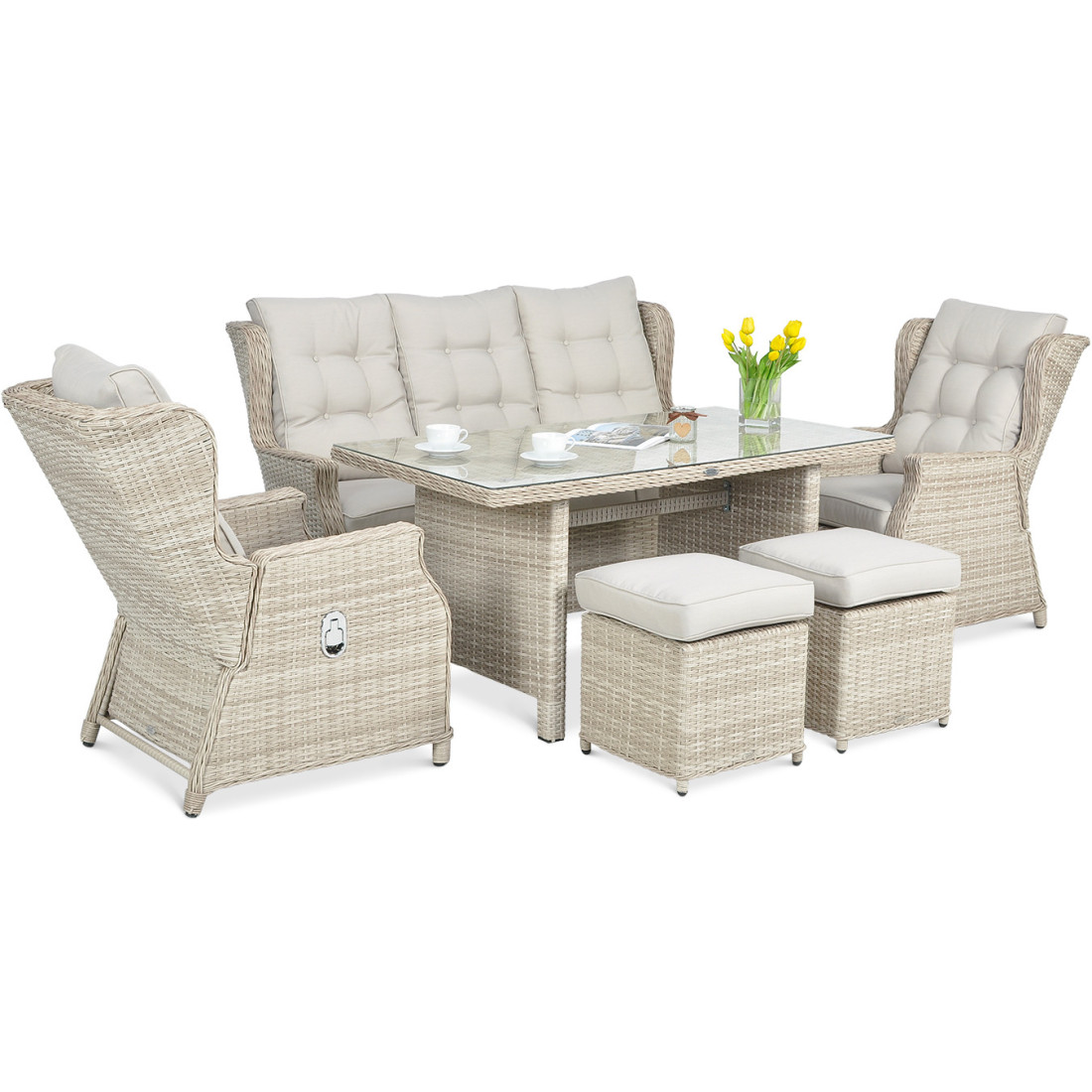 Meble technorattanowe Baltimore Dining Pufy Beige